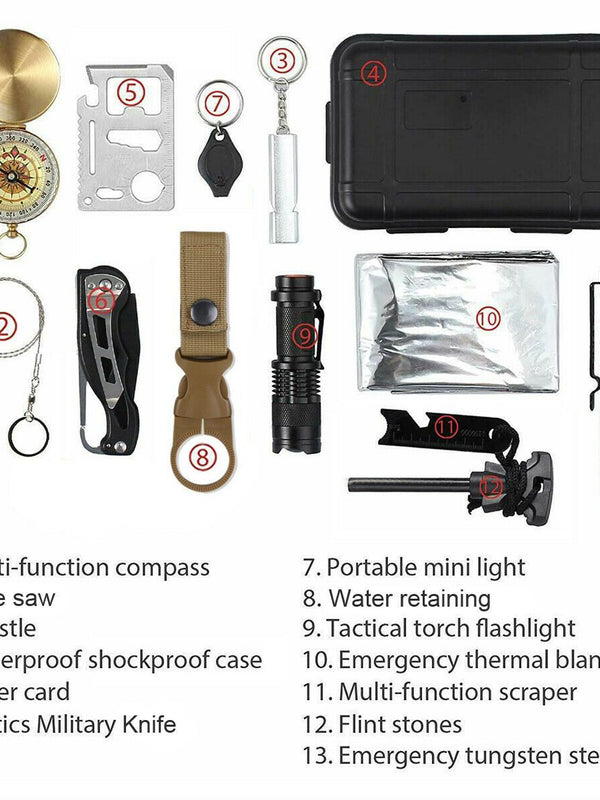 14 in 1 Outdoor Emergency Survival And Safety Gear Kit Camping