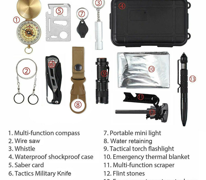 14 in 1 Outdoor Emergency Survival And Safety Gear Kit Camping